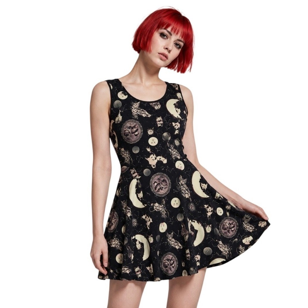 Jawbreaker Celestial Cat Moon Skater Dress Black Gothic Medium